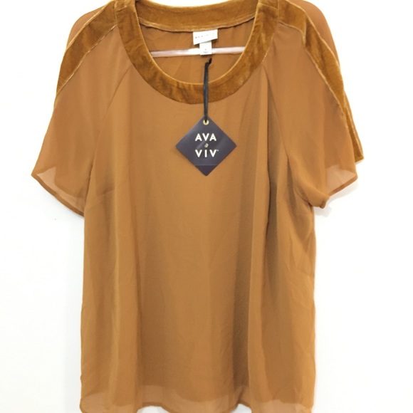 Ava & Viv Tops - 🎈Ava & Viv Short Sleeve Velvet Mustard Top